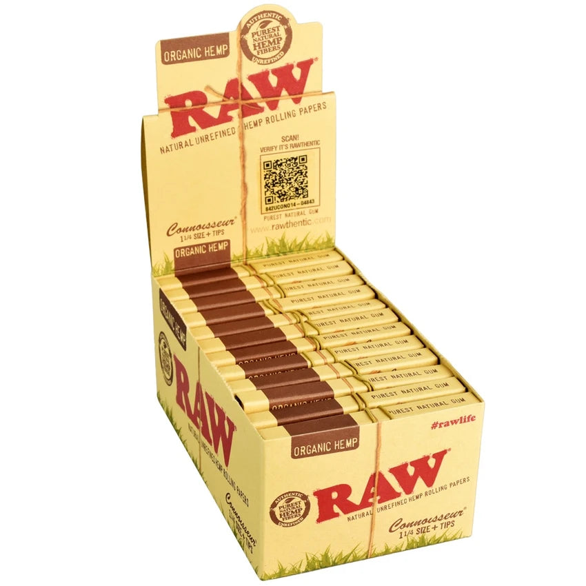 RAW Connoisseur Organic Hemp Rolling Papers & Tips | 1 1/4 | 24pk Display