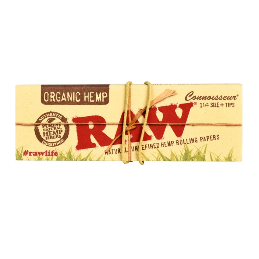 RAW Connoisseur Organic Hemp Rolling Papers & Tips | 1 1/4 | 24pk Display