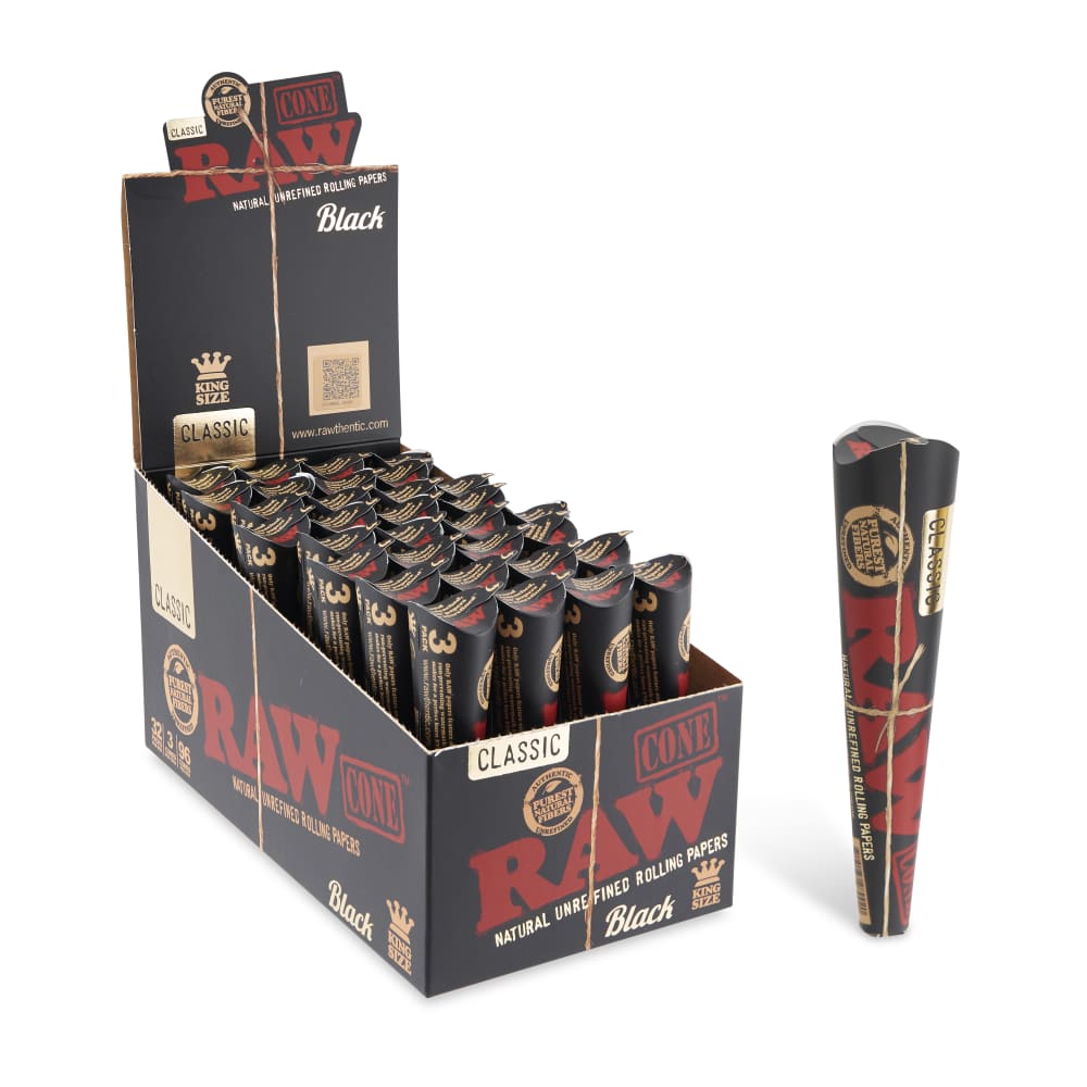 RAW Black Cones | King Size | 3pc | 32pk Display
