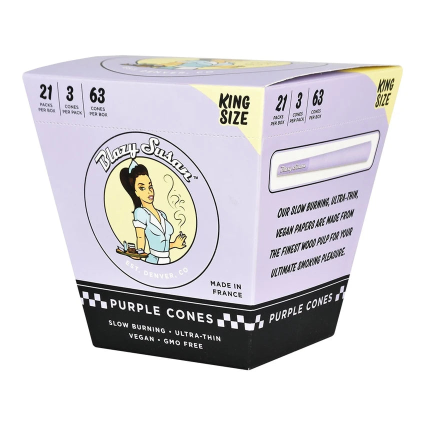 Blazy Susan Purple Pre-Rolled Cones | King Size | 3pc | 21pk Display