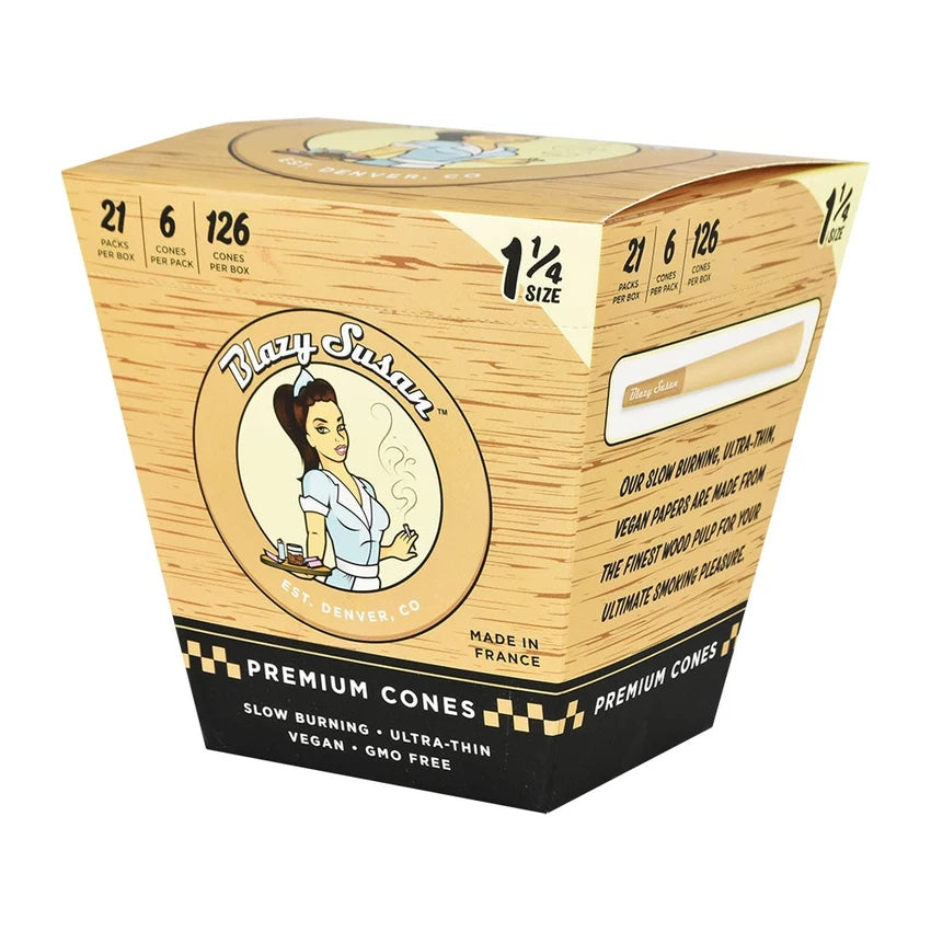 Blazy Susan Unbleached Pre-Rolled Cones | 1 1/4 | 6pc | 21pk Display
