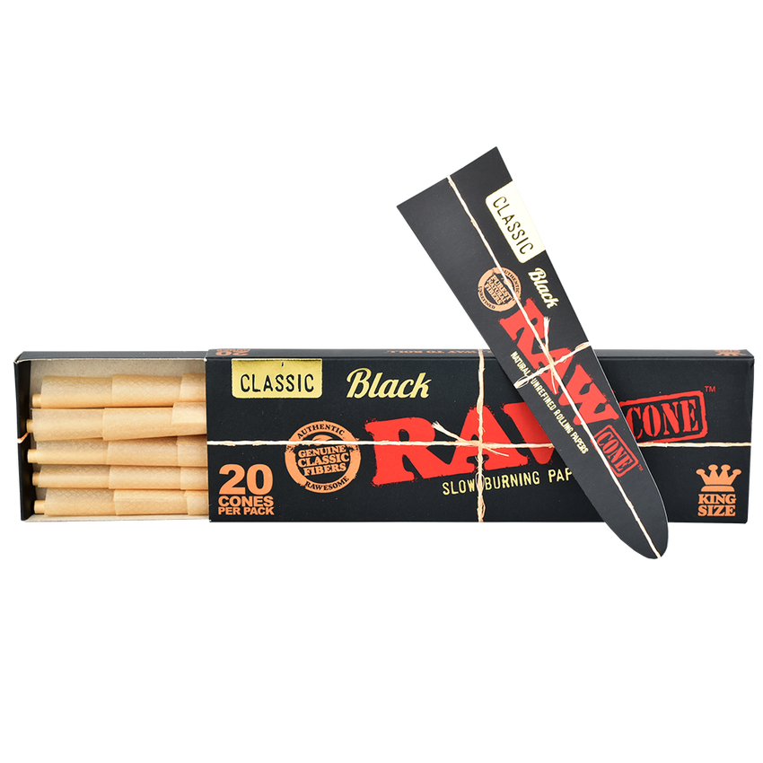 RAW Black Classic Cones | King Size | 20pc | 12pk Display