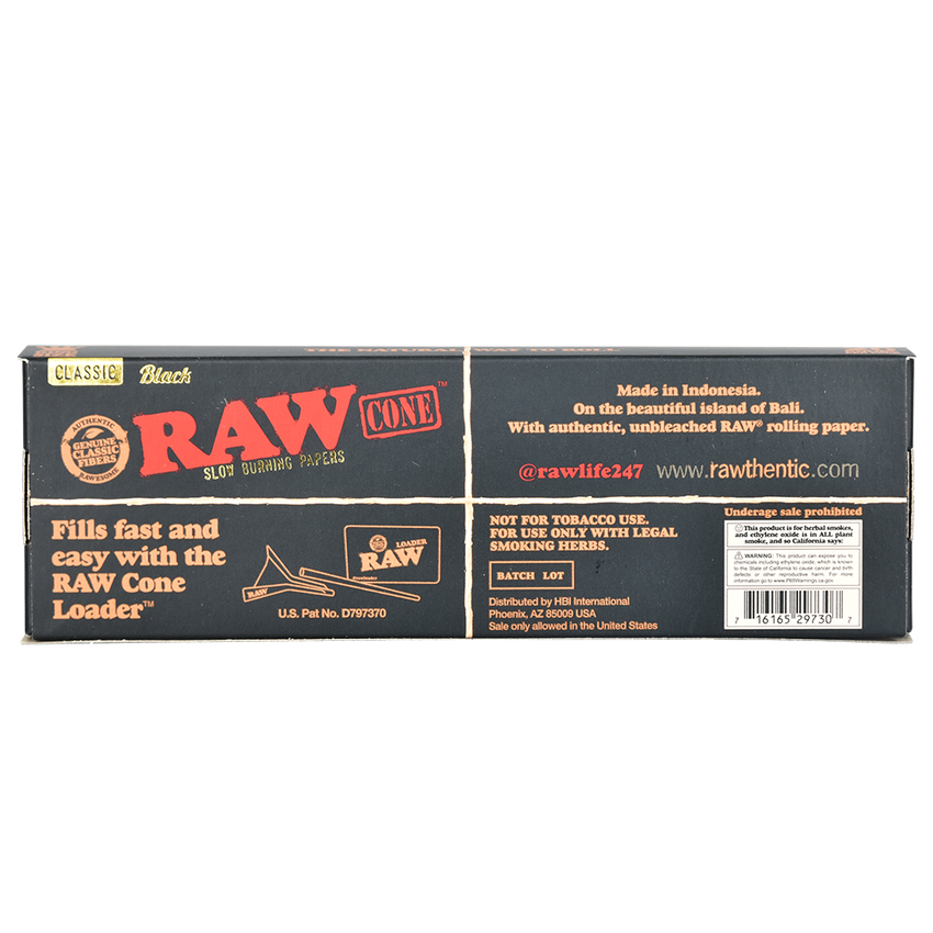 RAW Black Classic Cones | King Size | 20pc | 12pk Display