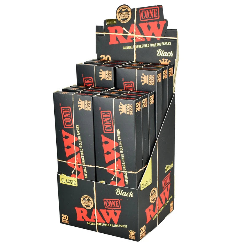 RAW Black Classic Cones | King Size | 20pc | 12pk Display