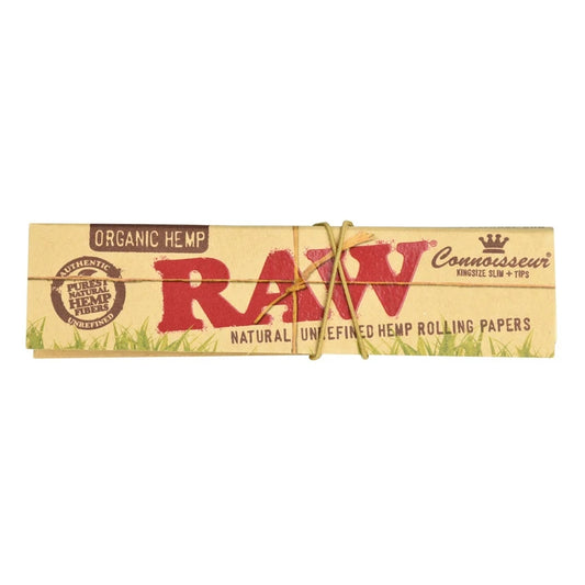 RAW Connoisseur Organic Hemp Rolling Papers & Tips | King Size | 24pk Display