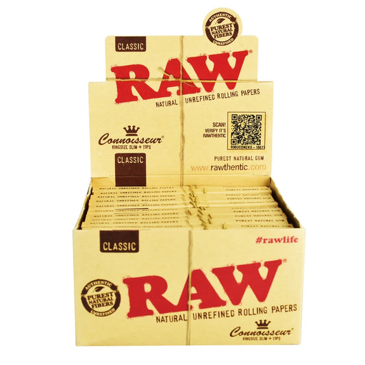 RAW Connoisseur Classic Rolling Papers & Tips | King Size Slim | 24pk Display