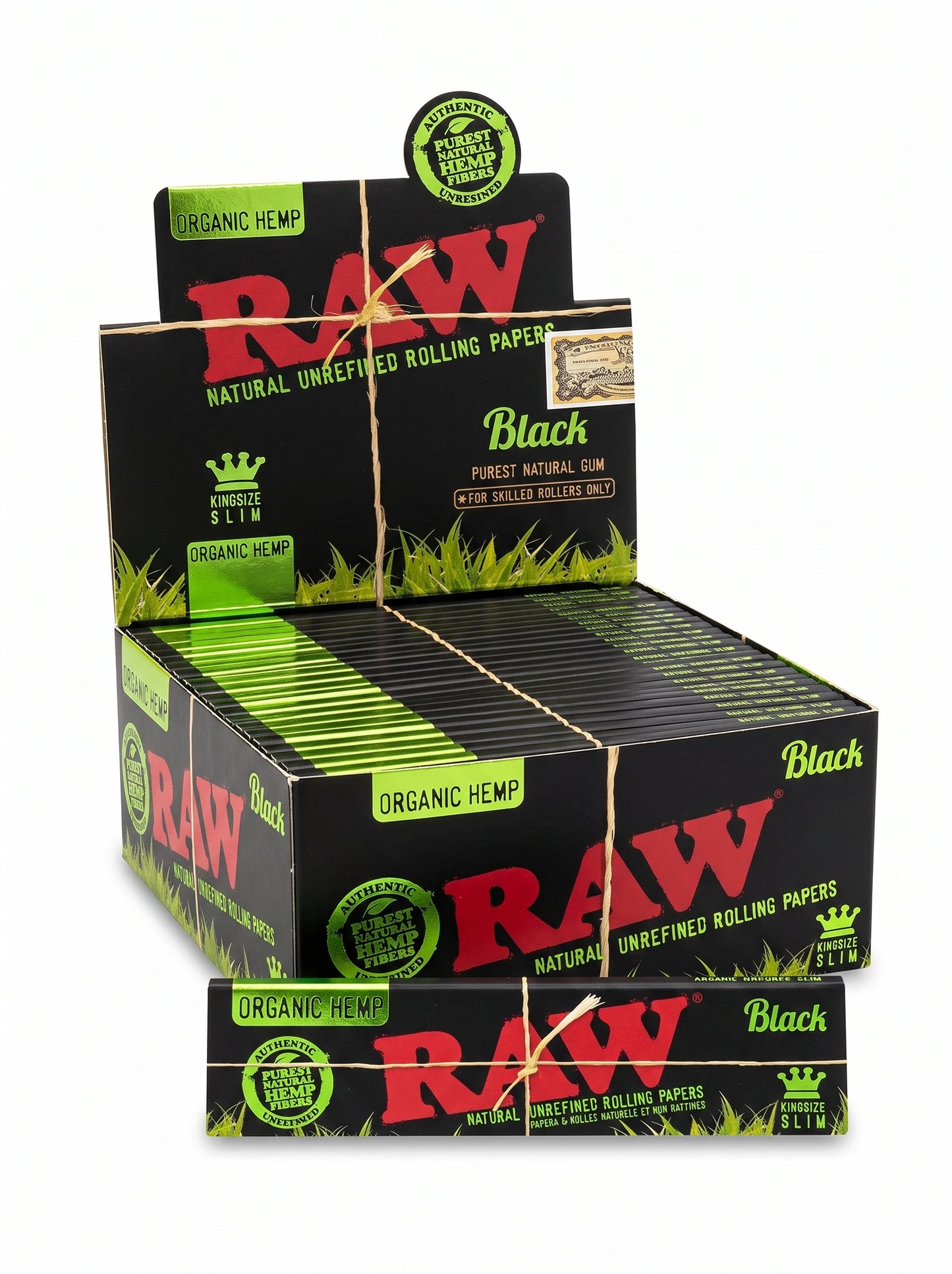 RAW Black Organic Hemp Rolling Papers | King Size| 50pk Display