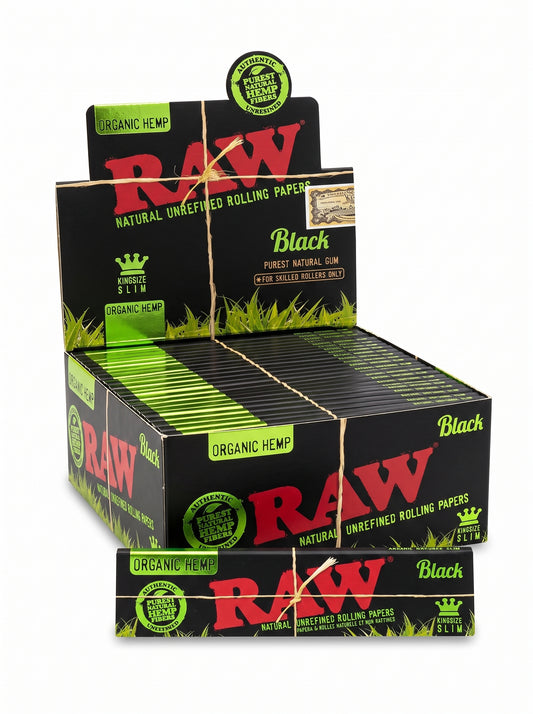RAW Black Organic Hemp Rolling Papers | King Size| 50pk Display