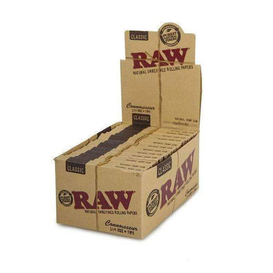 RAW Connoisseur Classic Rolling Papers & Tips | 1 1/4 | 24pk Display