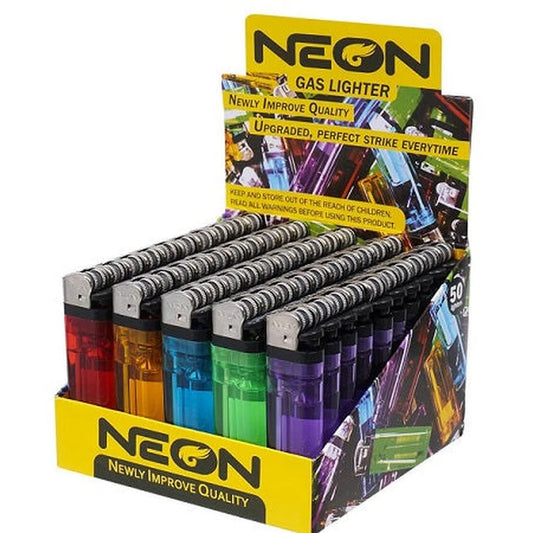 NEON Disposable Butane Lighters | Assorted Colors | 50ct Display