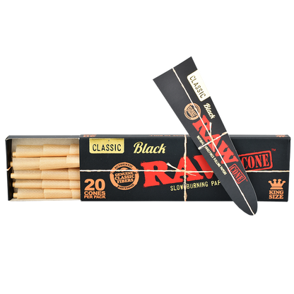 RAW Black Classic Cones | King Size | 20pc | 12pk Display