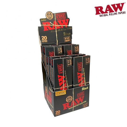 RAW Black Classic Cones | 1 1/4 | 20pc | 12pk Display